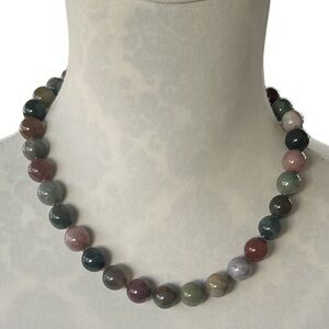 Multicolor Agate Beaded Necklace – 18” Genuine Stone Jewelry